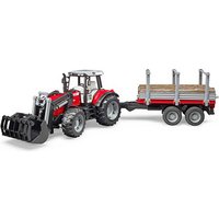 bruder Traktor Massey Ferguson 7480 mit Frontlader und Holztransportanhänger 2046 Spielzeugauto von Bruder