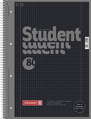 10 Collegeblöcke Student A4, Colour Code onyx, kariert (Lin. 28) 80 Blatt, 90g/m² von Brunnen