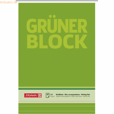 10 x Brunnen Briefblock Der grüne Block A5 60g/qm liniert 50 Blatt von Brunnen