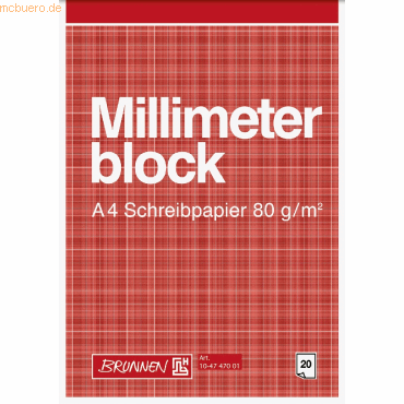 10 x Brunnen Millimeterblock A4 80g/qm 20 Blatt rotbraun von Brunnen