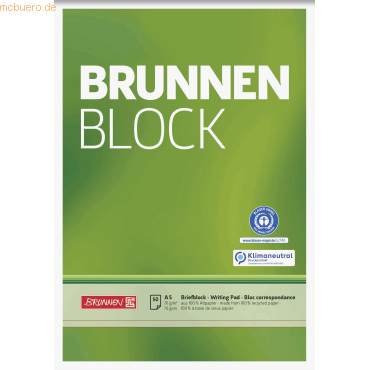 10 x Brunnen Schreibblock Brunnen-Block A5 70g/qm 50 Blatt RC blanko von Brunnen