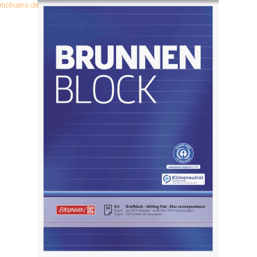 10 x Brunnen Schreibblock Brunnen-Block A5 70g/qm 50 Blatt RC liniert von Brunnen