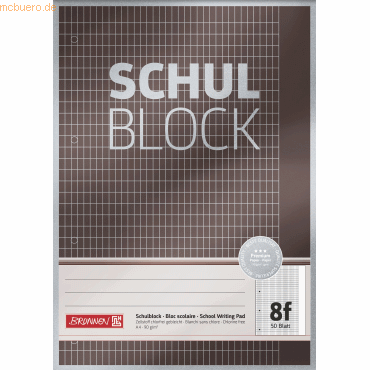 10 x Brunnen Schulblock Premium A4 90g/qm 50 Blatt Lineatur 8f von Brunnen