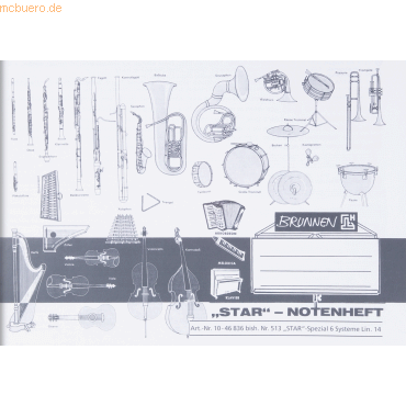 25 x Brunnen Notenheft A5 quer Star 8 Blatt Lineatur 14 von Brunnen