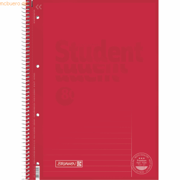 5 x Brunnen Collegeblock Student A4 90g/qm 80 Blatt Lineatur 25 red von Brunnen