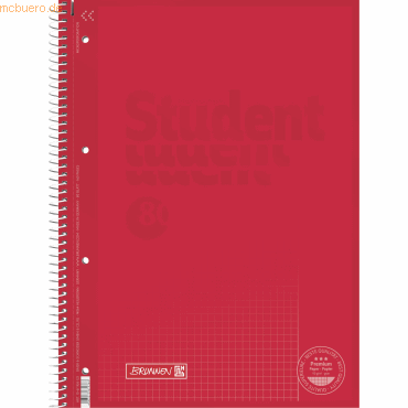 5 x Brunnen Collegeblock Student A4 90g/qm 80 Blatt Lineatur 26 red von Brunnen