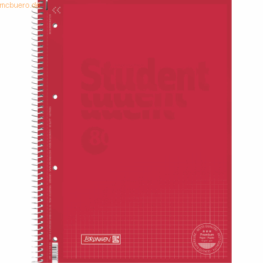 5 x Brunnen Collegeblock Student A4 90g/qm 80 Blatt Lineatur 28 red von Brunnen