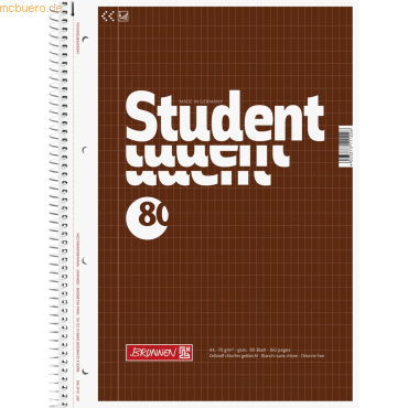 5 x Brunnen Kollegblock Student A4 70g/qm rautiert 80 Blatt braun von Brunnen