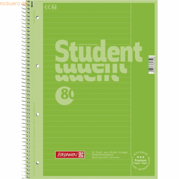 5 x Brunnen Kollegblock Student Colour Code A4 90g/qm 80 Blatt kiwi Li von Brunnen