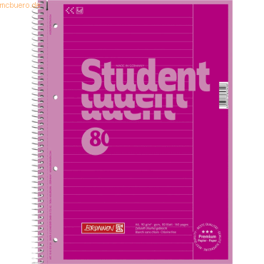 5 x Brunnen Kollegblock Student Colour Code A4 90g/qm 80 Blatt pink Li von Brunnen