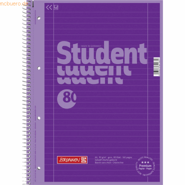 5 x Brunnen Kollegblock Student Colour Code A4 90g/qm 80 Blatt purple von Brunnen