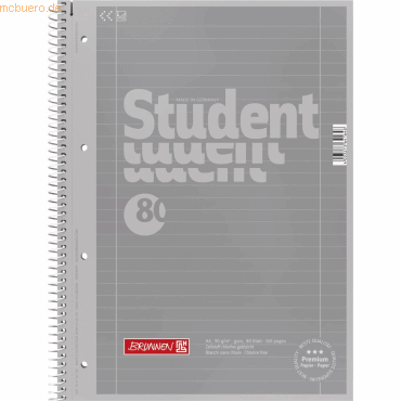 5 x Brunnen Kollegblock Student Colour Code A4 90g/qm 80 Blatt silver von Brunnen