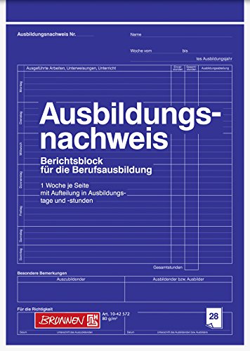 Brunnen 1042572 Berichtsblock Ausbildung / Ausbildungsnachweisblock (A4, 28 Blatt, gelocht, 1 Woche je Seite) von Brunnen