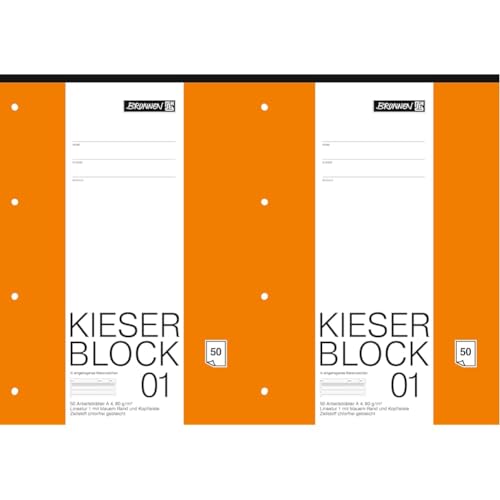 Brunnen 1042941 KIESER-Block Lineatur 1 (A4, 50 Blatt, gelocht, 80 g/m², Klasse 1) (Packung mit 2) von Brunnen