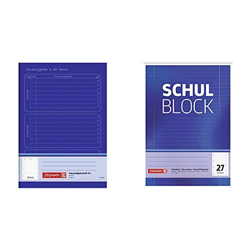 Brunnen 1046814 Hausaufgabenheft (A5, 48 Blatt) blau & 1052527 Schulblock/Notizblock (A4, 50 Blatt, liniert, mit Randlinien, Lineatur 27, gelocht, kopfverleimt, 70 g/m²) von Brunnen