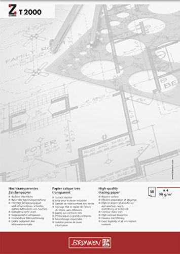 Brunnen 1047469 Zeichen-/Entwurfblock (A4 90g/m² 50 Blatt transparentes Zeichenpapier ZANDERS T 2000) von Brunnen