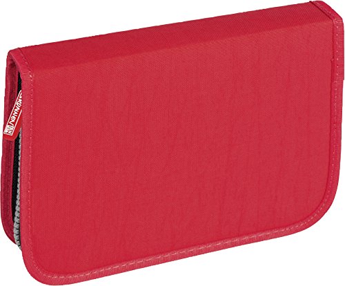 Brunnen 104918520 Schüler-Etui Crinkle (19,5 x 13,5 x 3,5 cm, 1 Klappe, rot befüllt mit 9 dicke Markenbuntstifte, 2 Markenbleistifte, Lineal 16 cm, Metalldoppelspitzer, Radiergummi) von Brunnen