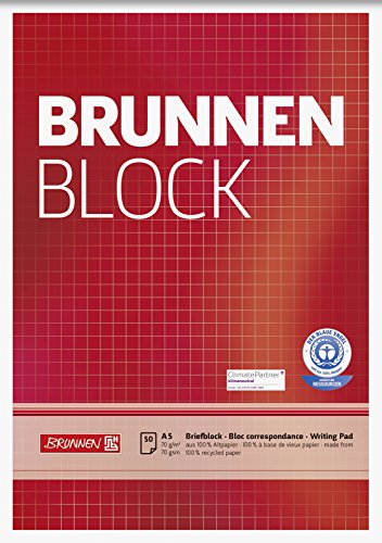 Brunnen 105241801 Recycling-Block (für Schule und Büro DIN A5, 50 Blatt, kopfverleimt) von Brunnen