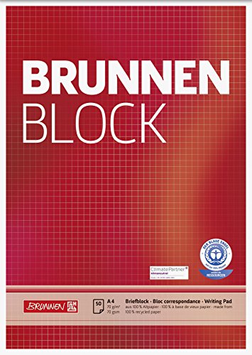 Brunnen 105261801 Briefblock / Schreibblock / Der Brunnen Block Recyclingpapier extraweiß (A4, kariert, 50 Blatt, 70 g/m²) von Brunnen