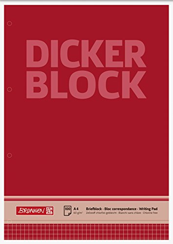 Brunnen 1052788 Briefblock / Schreibblock / Der dicke Block (A4, kariert, 100 Blatt, 60g/m², 4-fach gelocht) von Brunnen