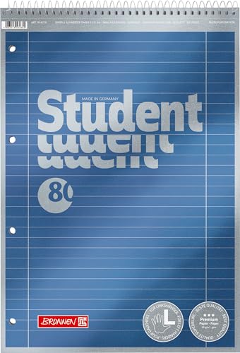 Brunnen 1067111 Notizblock / Collegeblock Student Premium Linkshänder (Veredeltes Deckblatt mit Metallic-Effekt, A4, liniert Lineatur 27, 90 g/m², 80 Blatt mit Kopfspirale von Brunnen