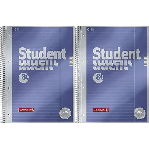 Brunnen 1067125 Notizblock/Collegeblock Student Premium (Veredeltes DeckBlatt mit Metallic-Effekt, A4, liniert Lineatur 25, 90 g/m², 80 Blatt) (Packung mit 2) von Brunnen