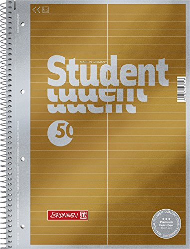 Brunnen Notizblock / Collegeblock Student Premium Vokabellineatur, 4-fach-gelocht (Veredeltes DeckBlatt mit Metallic-Effekt, A4, 90 g/m², 50 Blatt) von Brunnen