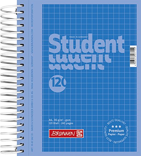 Brunnen 106724233 Notizblock Student Colour Code (A6, kariert, 90 g/m², 120 Blatt) blau/azur von Brunnen