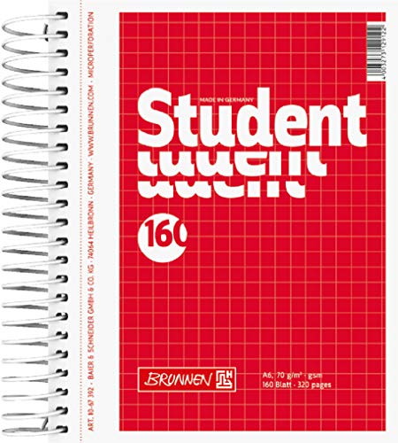 Brunnen 1067392 Notizblock / Collegeblock Student (A6, kariert, 70 g/m², 160 Blatt) von Brunnen