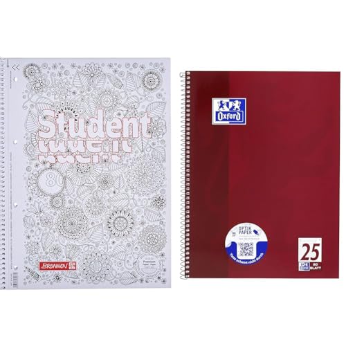 Brunnen 1067427 Notizblock/Collegeblock Student Zenart (A4, kariert Lineatur 28, 90 g/m², 80 Blatt) & Oxford Collegeblock A4 liniert, 80 Blatt, gelocht, violett von Brunnen