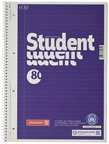 Brunnen 106783101 Notizblock / Collegeblock liniert A4 Student (80 Blatt, Recycling, blauer Engel) von Brunnen