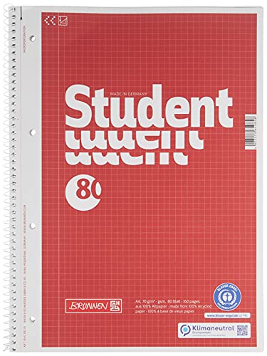 Brunnen Collegeblock Student Recycling | A4, Lineatur 22, 80 Blatt, rot von Brunnen