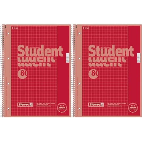 Brunnen 1067926123 Notizblock/Collegeblock Student Colour Code (A4 kariert, Lineatur 26, 90 g/m², 80 Blatt) rot (Packung mit 2) von Brunnen