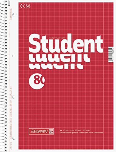 BRUNNEN Collegeblock Student | A4, Lineatur 28, 80 Blatt, rot von Brunnen