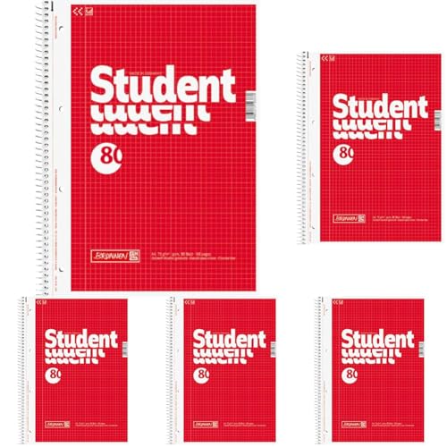 Brunnen 1067942 Notizblock/Collegeblock Student (A4, kariert, 70 g/m², 80 Blatt) (Packung mit 5) von Brunnen