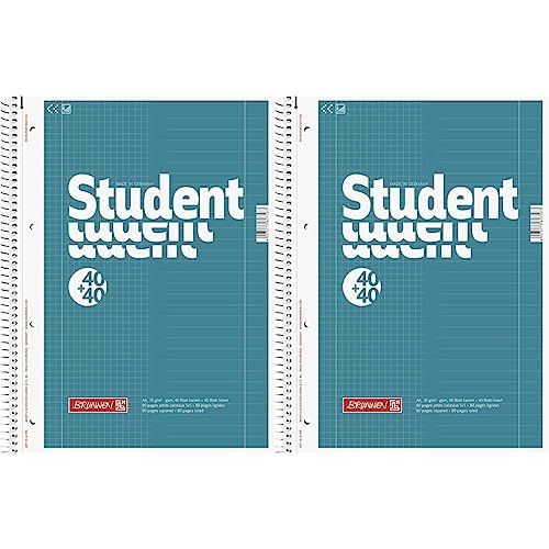 Brunnen 1067974 Notizblock/Collegeblock Student Duo (A4 liniert (Lineatur 27, Lineatur 28) 70 g/m² 40 Blatt liniert, 40 Blatt kariert) (Packung mit 2) von Brunnen