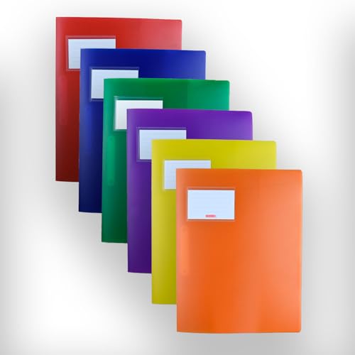 Brunnen | stabile Plastik Schnellhefter FACT!pp 6er Set für Format A4, aus transluzentem PP, mit Namensschild, mit Einstecktasche innen, rot, orange, gelb, grün, blau, und lila (6 Farben) von Brunnen