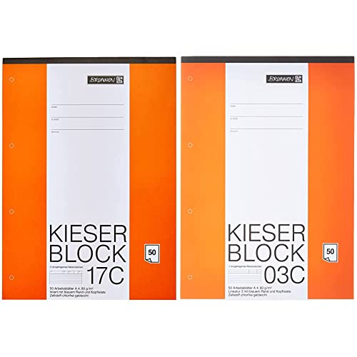 Brunnen Block A4 Kieserblock liniert 50Bl & 1042923 KIESER-Block Lineatur 3 (A4, Weiß, 50 Blatt, blanko, 80 g/m², Klasse 3) von Brunnen