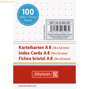 Brunnen Karteikarten A8 punktiert weiß VE=100 Stück von Brunnen