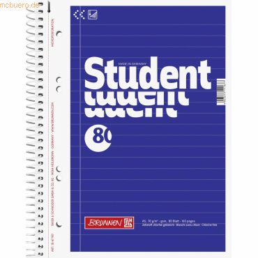 Brunnen Kollegblock Student A5 70g/qm liniert 80 Blatt blau von Brunnen