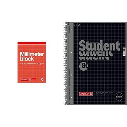 Brunnen MillimeterblockA420Bl Schreibpapier & 1067928190 Notizblock/Collegeblock Student Colour Code (A4 kariert, Lineatur 28, 90 g/m², 80 Blatt) schwarz von Brunnen