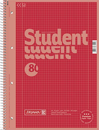 Brunnen Notizblock/Collegeblock Student Colour Code (A4 kariert, Lineatur 28, 90 g/m², 80 Blatt) (Rot | 10er Pack) von Brunnen