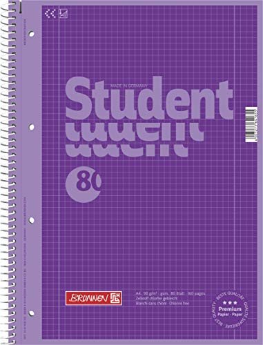 Brunnen Notizblock/Collegeblock Student Colour Code (A4 kariert, Lineatur 28, 90 g/m², 80 Blatt) (Violett | 10er Pack) von Brunnen