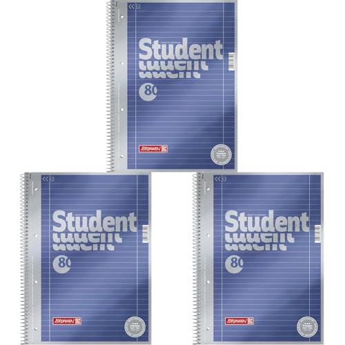 Brunnen Notizblock/Collegeblock Student Premium, 4-fach-gelocht (Veredeltes DeckBlatt mit Metallic-Effekt, A4, liniert Lineatur 27, 90 g/m², 80 Blatt) (Packung mit 3) von Brunnen