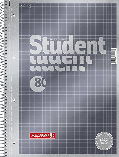 Brunnen Notizblock / Collegeblock (Student Premium, 4-fach- gelocht (Veredeltes DeckBlatt mit Metallic-Effekt, A4, kariert Lineatur 28, 90 g/m²) 80 Blatt) von Brunnen