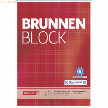 10 x Brunnen Schreibblock Brunnen-Block A4 70g/qm 50 Blatt RC kariert von Brunnen