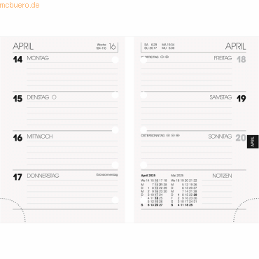 Brunnen Wochenkalendarium 723 für Ringbuch-Kalender 7,6x11,2cm 1 Woche von Brunnen