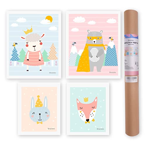 BRUNOKO Poster für das Kinderzimmer - Set von 4 Bildern für Kinderzimmer, geeignet für Jungen und Mädchen - Wanddekoration für das Babyzimmer - Bezaubernde Sammlung von Kinderbildern. von BRUNOKO