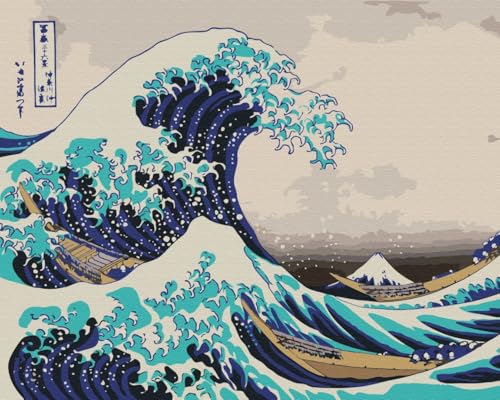 Brushme Malen nach Zahlen Set - 40x50 cm Leinwand ohne Rahmen - Mit Acrylfarben, 3 Profi-Pinseln & Anleitung -Hokusai - The Great Wave off Kanagawa - Für Erwachsene & Kinder von Brushme