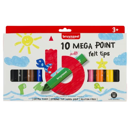 Bruynzeel Kids Mega Point Fasermaler-Set mit 10 Farben | dicke Marker, Zeichnen & Malen für Kinder von Bruynzeel